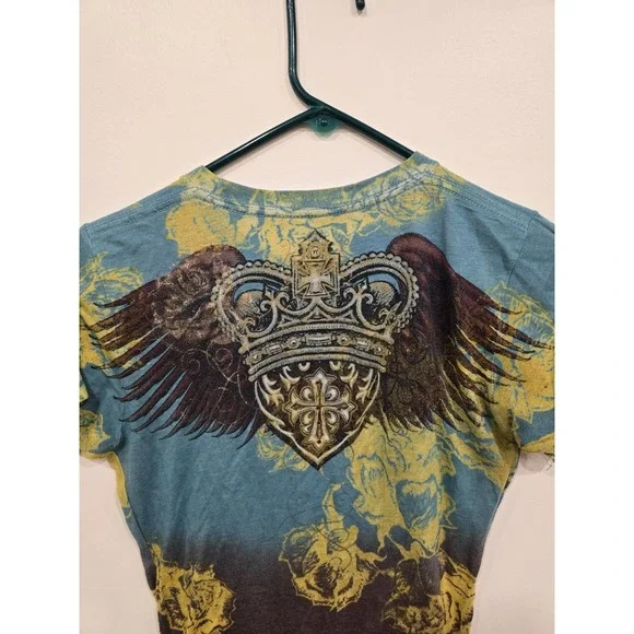 Women's Y2K Affliction Sinful Burnout Rhinestone Grunge Wing Cross Large READ - Picture 5 of 8